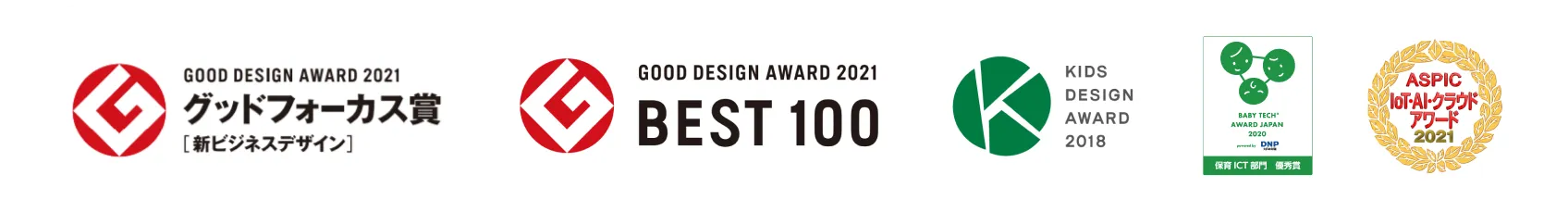 グッドフォーカス賞、GOOD DESIGN AWARD 2021 BEST 100,KIDS DESIGN AWARD2018,ASPIC IoT・AI・クラウドアワード2021
