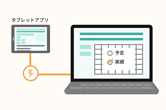 タブレットとPCが連動しているイラスト
