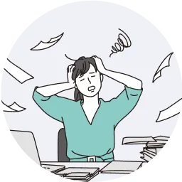 大量の書類にうんざりする女性のイラスト