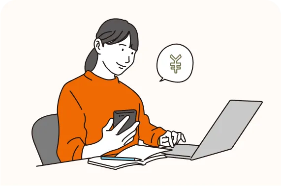 PCで請求業務をする女性のイラスト