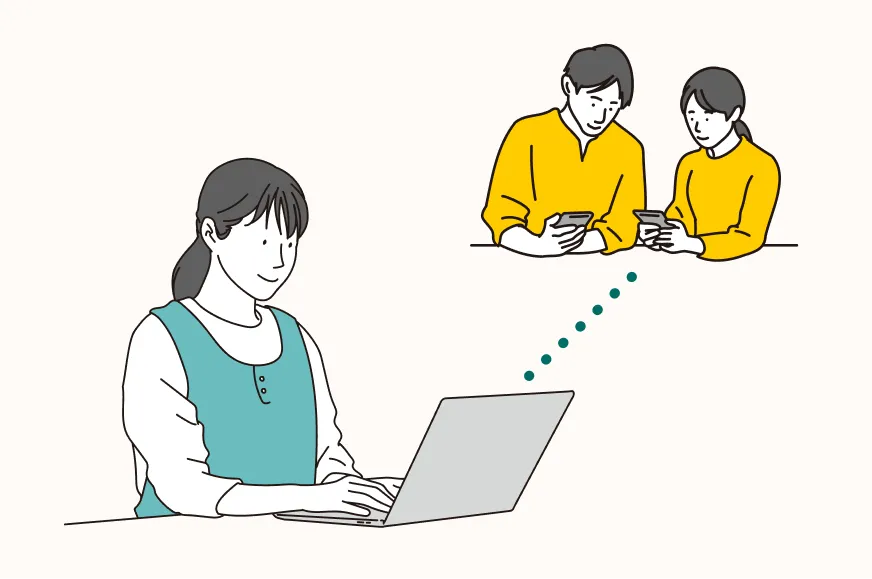 記録と連絡帳が連動しているイラスト