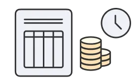 書類やお金、時計のイラスト