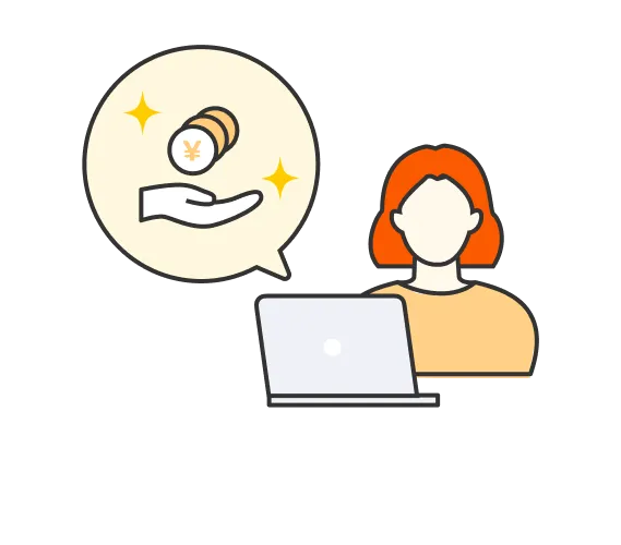 パソコンと人とお金のイラスト