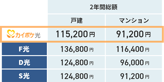 カイポケ光なら業界最安値水準！ 表組3