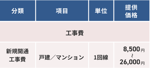 基本料金・オプション料金・工事費 表組4